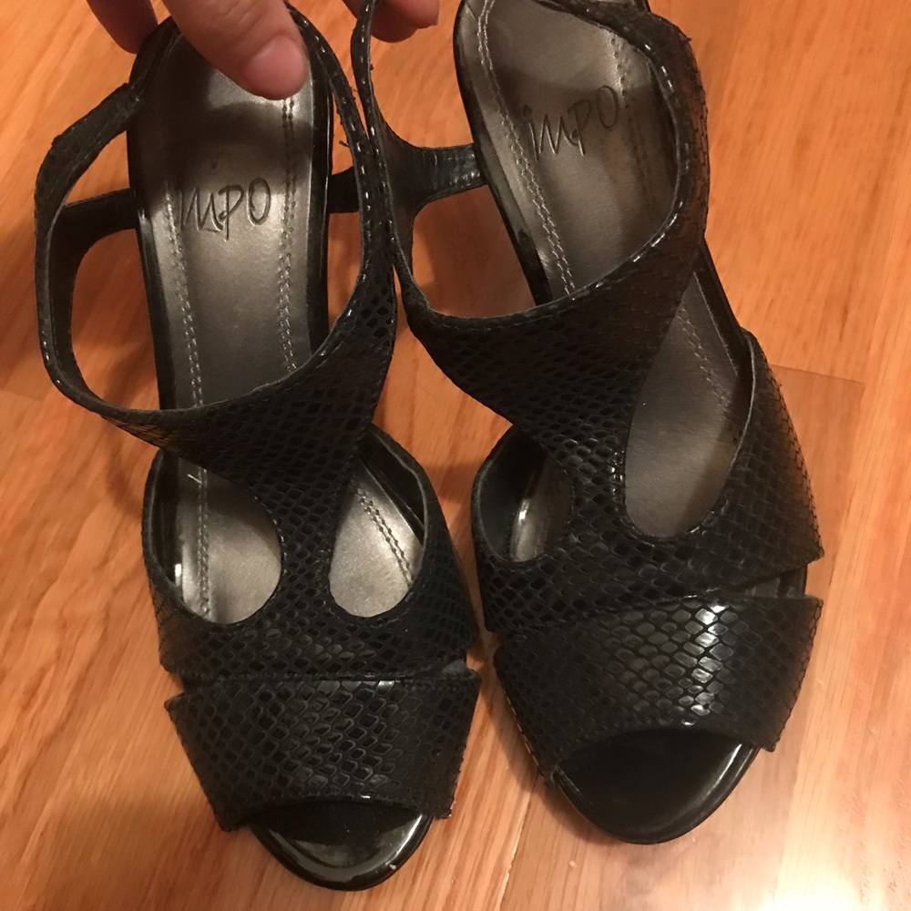 Black snake skin heels